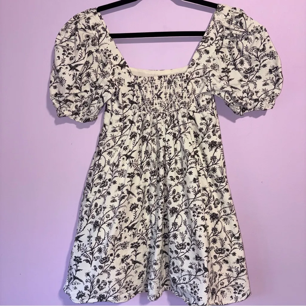 Laura Ashley x Urban Outfitters Penelope Toile Babydoll Mini Dress Women XS Bird - Image 9