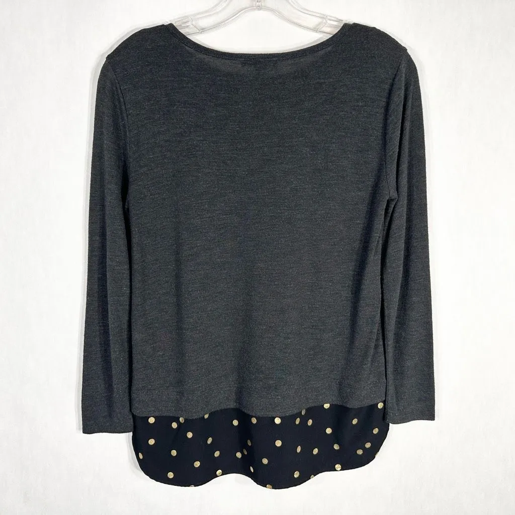 J Crew Mercantile XS Top‎ Faux Layer Gold Polka Dot Gray Knit Sweater Prep 104 - Image 2