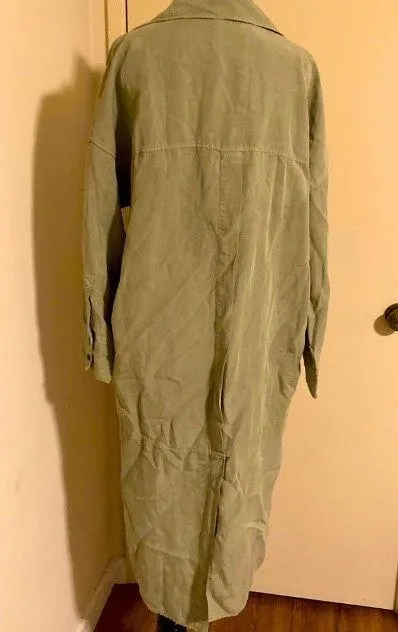 ZARA Green Linen Blend Shirt Dress with Pockets Size M - Image 15