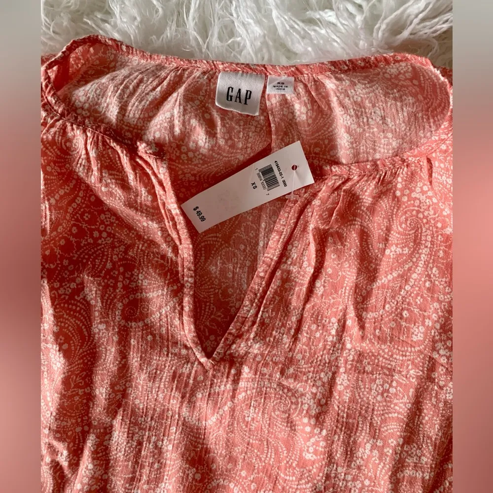 Gap xs-s light orange pink long sleeve puff bell sleeve paisley floral blouse - Image 3