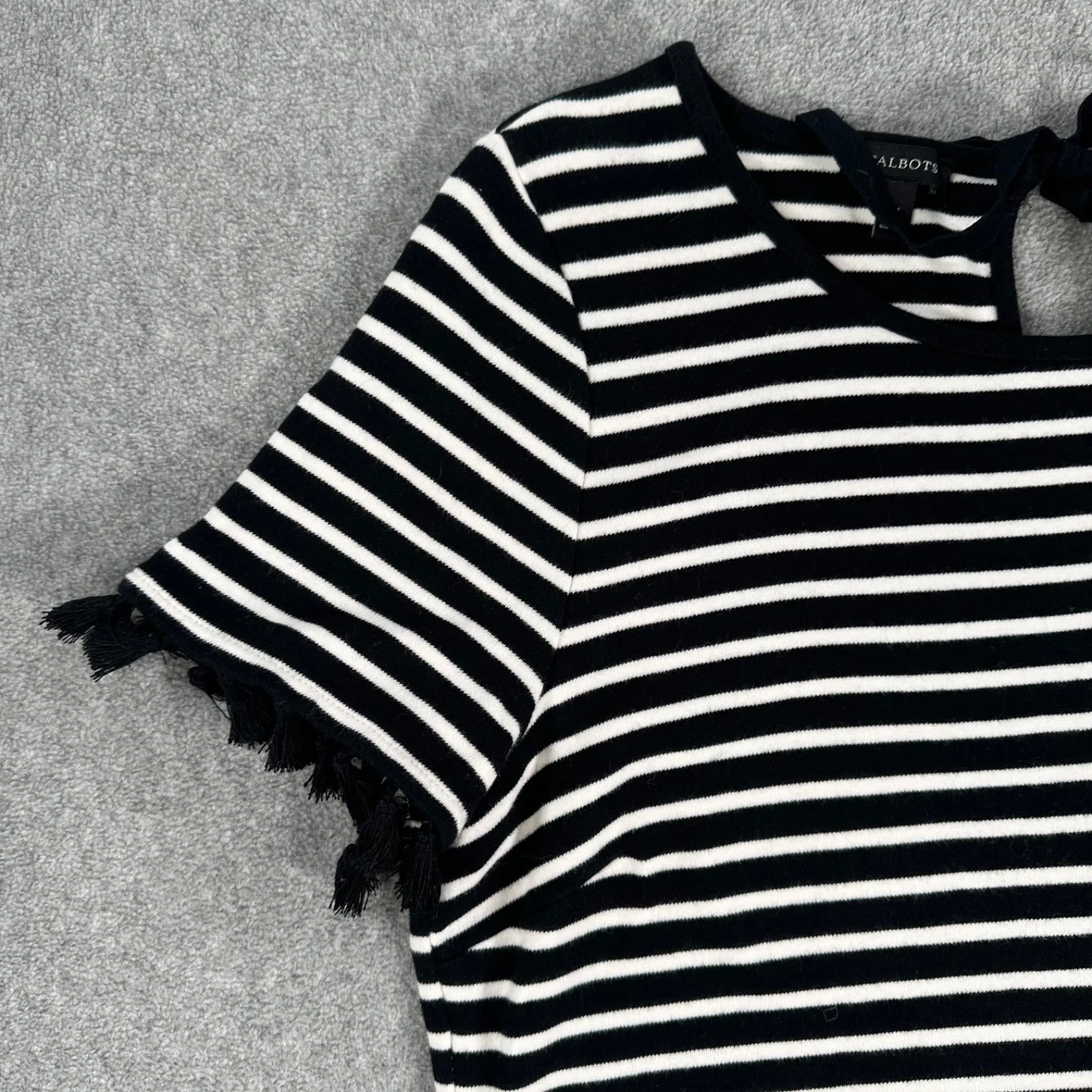 Talbots Stripe Short Sleeve Tee Shirt Dress Women's X-Large Black/White Tassel - Image 2
