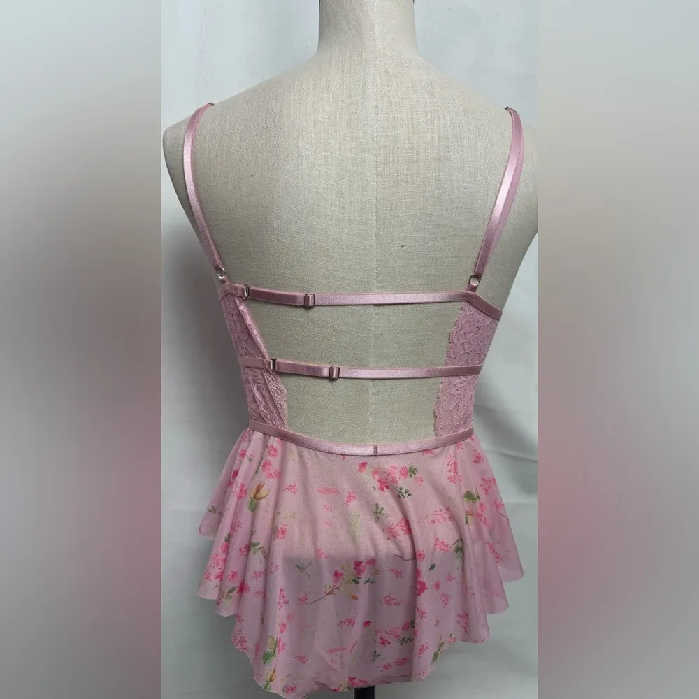 Pink Floral Lace Babydoll Lingerie intimates NWOT Medium - Image 7