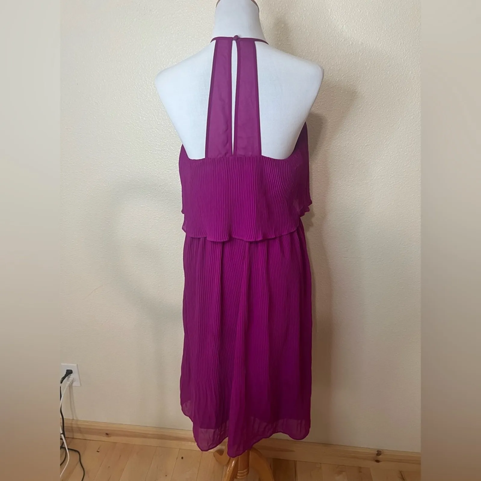 ASOS fuchsia purple pink pleated tiered double layer halter midi dress 6 - Image 5