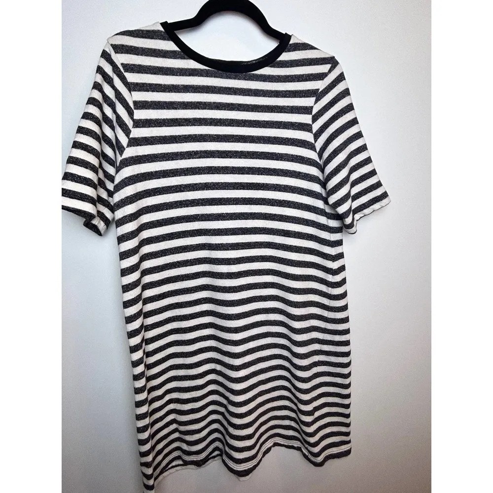 ASOS Striped Mini T Shirt Dress in Size 10 Preppy Nautical White Grey - Image 3