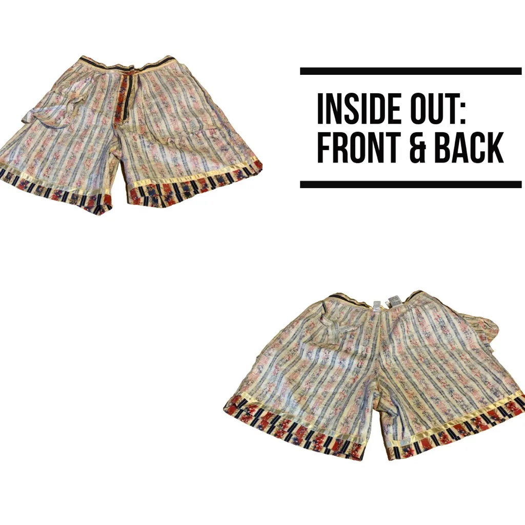 VINTAGE 1990'S TALBOTS LINEN BLEND BLUE STRIPED & RED FLORAL SHORTS (6) - Image 9