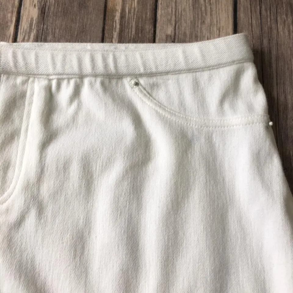 Hue Denim Jean Skirt Women 12 14 L Pull On Mini White Cotton Preppy Beach Pencil - Image 5