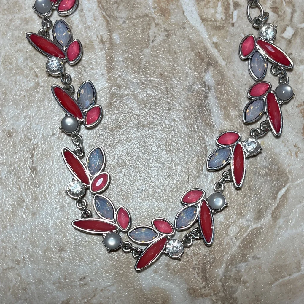 White House Black Market Pink and Silver Statement Necklace & Earrings Set - Image 5