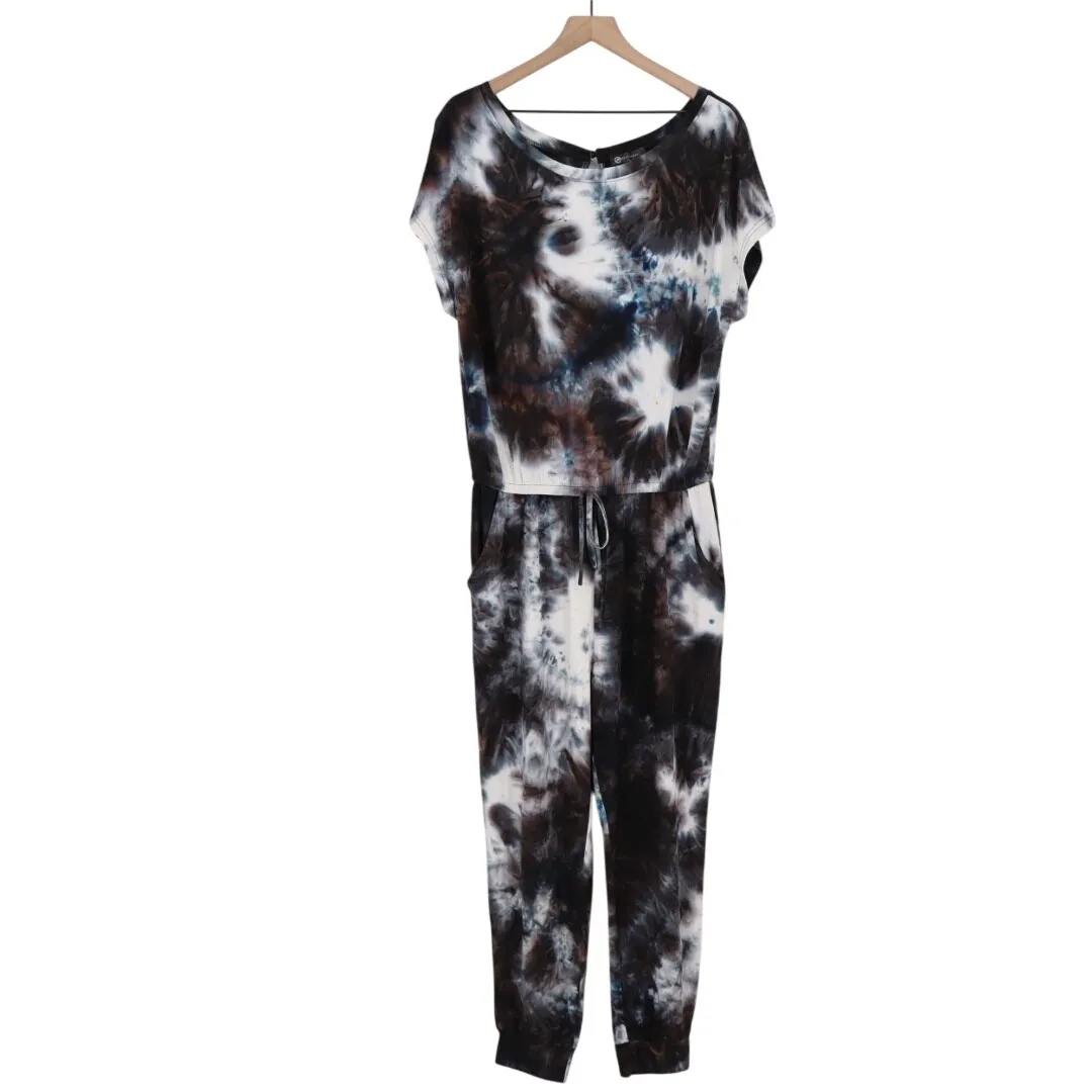 PRETTY GARDEN Tie Dye Jumpsuit Long Sleeve Scoop Neck Drawstring Waist L Brown Size L - Image 2