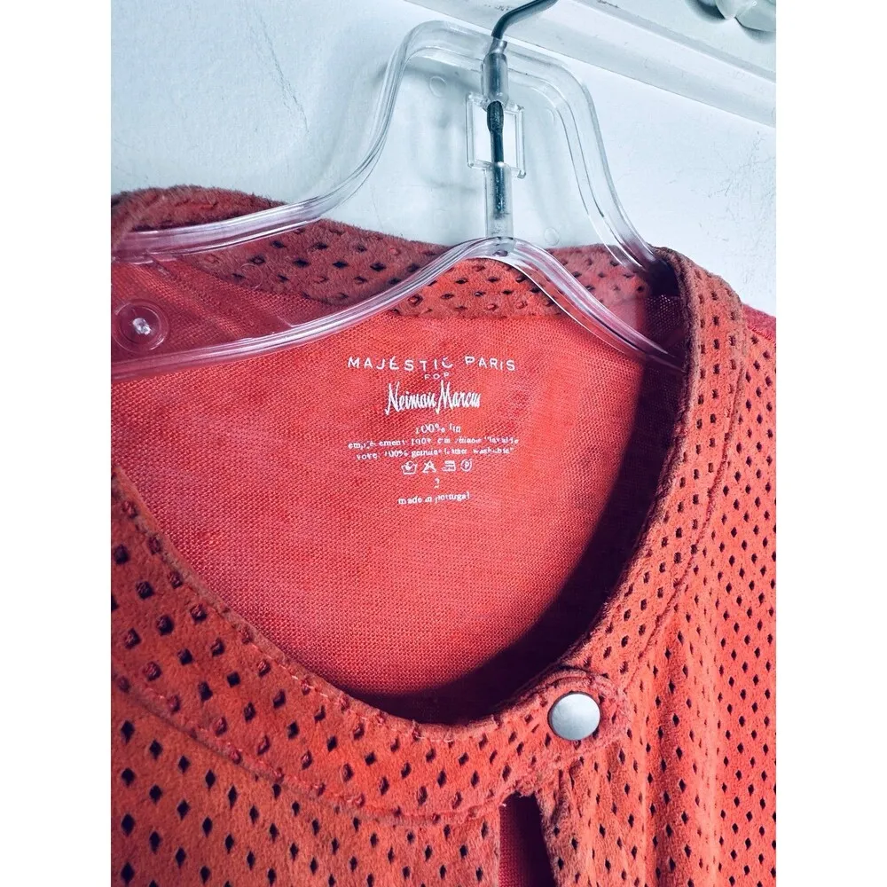 Neiman Marcus Majestic Paris Jacket S Linen Sleeves Back + Suede Front Xsmall 2 - Image 5