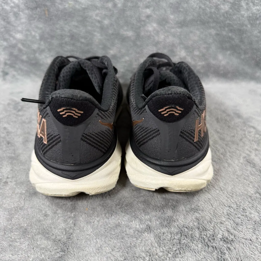 Women’s 8.5 HOKA ONE ONE Clifton 9 Running Shoe Black Rose Gold Training Workout - Image 7