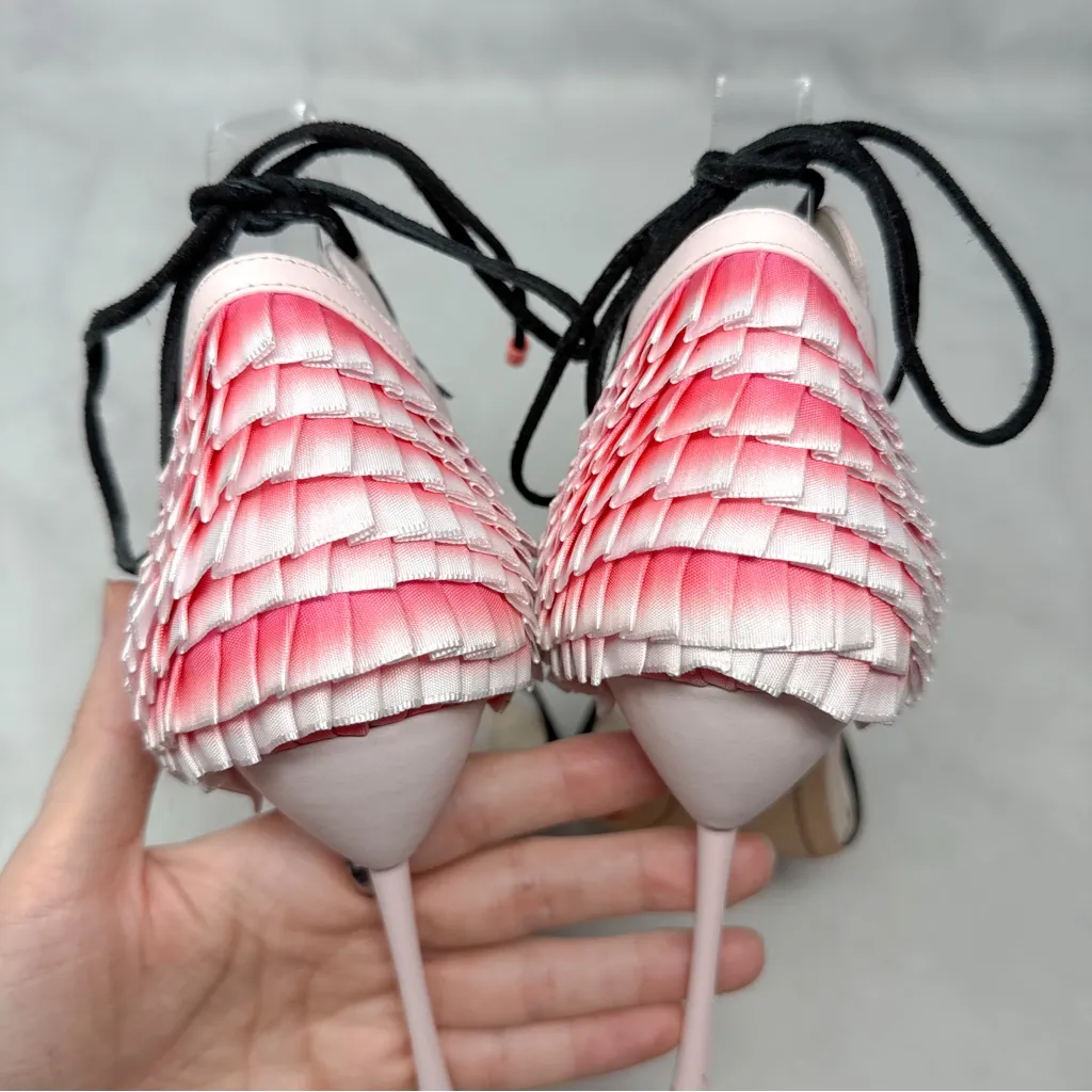 Sophia Webster Flamingo Frill Leather Ankle Wrap Stiletto Sandal Heels Pink 39 Size 8 - Image 9