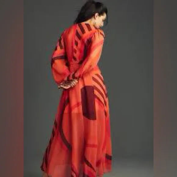 Hutch Lindie Geo Print Long Sleeve Wrap Dress Small Coral Lined NWT‎ $297 - Image 4