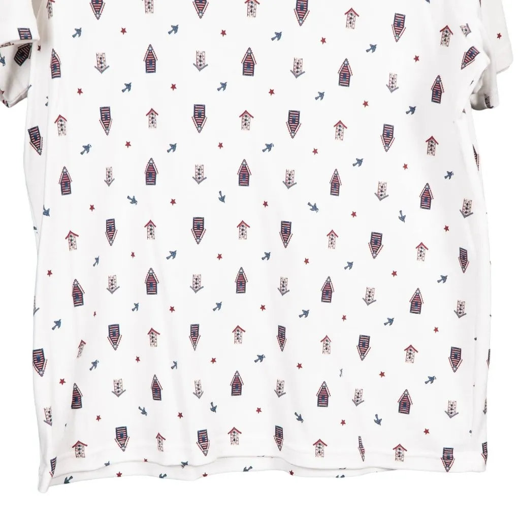 Y2K Patriotic TShirt M 90s Birds Birdhouse July 4th USA Red White Blue Cotton - Image 3