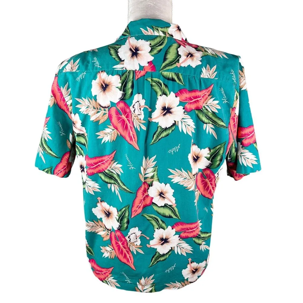 Shannon Marie Vintage Hawaiian Shirt Button Down Medium Turquoise Blue - Image 3