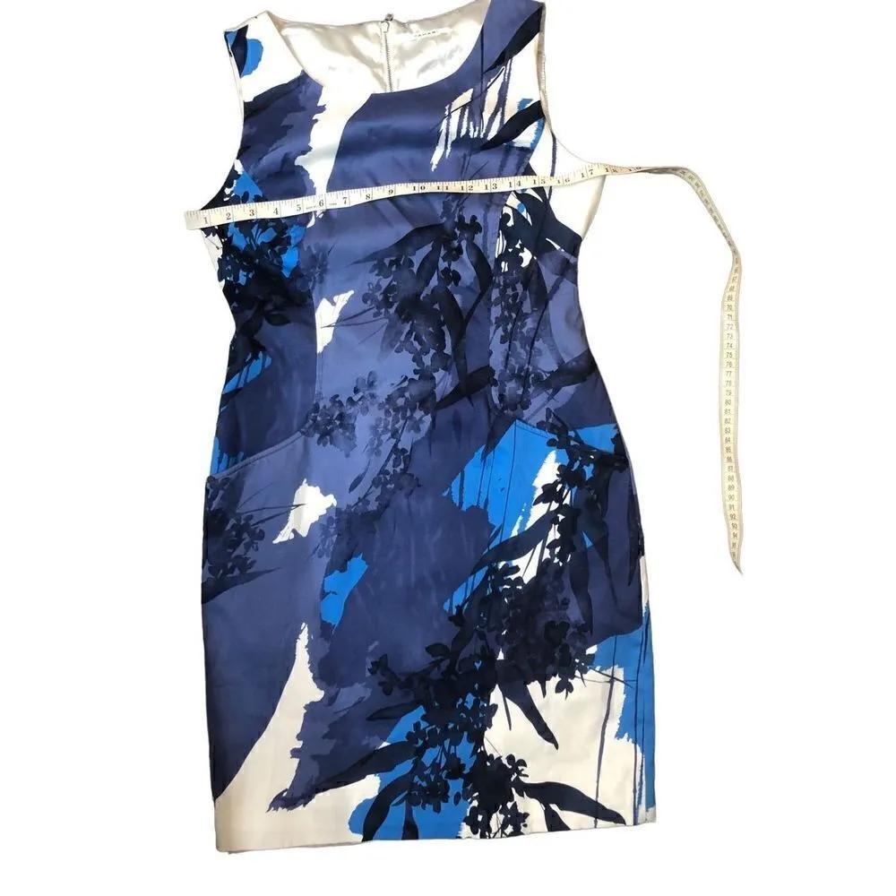 Tahari blue and white watercolor art to wear sheath career dress fully lined - Image 10