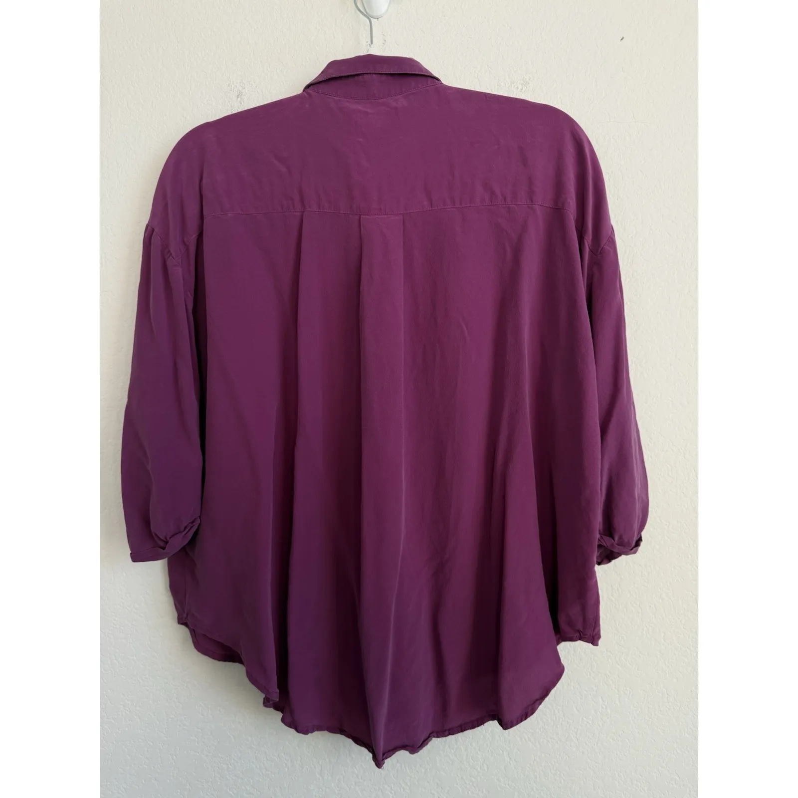 Maeve Anthropologie Silk Blouse Women's Large Magenta Cut Out Long Sleeve Career - Image 3