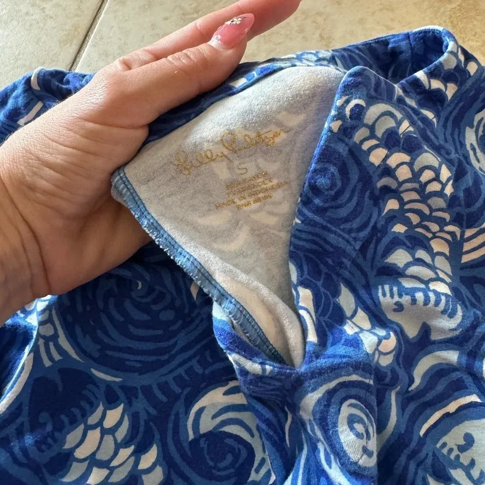 Lilly Pulitzer Sophiletta 3/4 Sleeve V neck Mini Dress Bold Blue Fish Size Small - Image 11