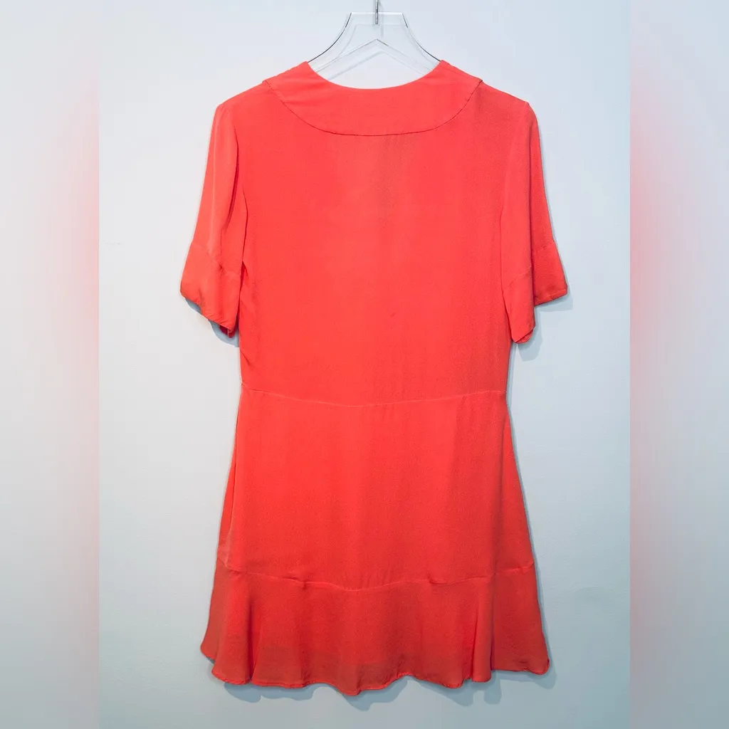 A.L.C. Delaney Salmon Coral Pink Peach Silk Plunge V-Neck Mini Dress Size 0 - Image 3