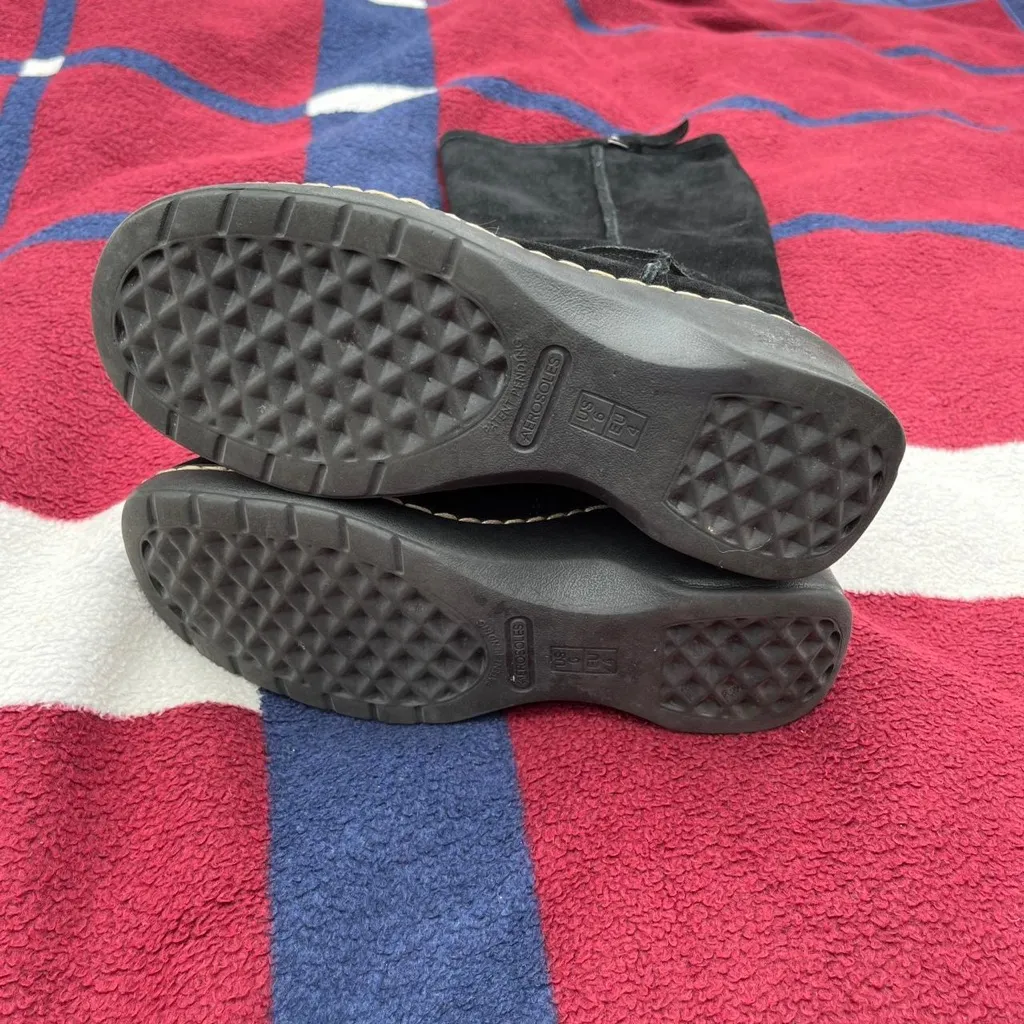 Y2k vibes Aerosoles black suede like tall wedge heeled riding boots platform - Image 5