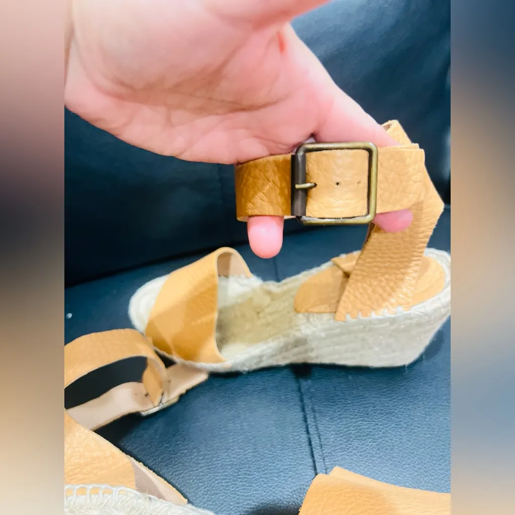 J.Crew Corsica Caramel Leather Ankle Strap Espadrille Wedge Sandals Size 8 - Image 3