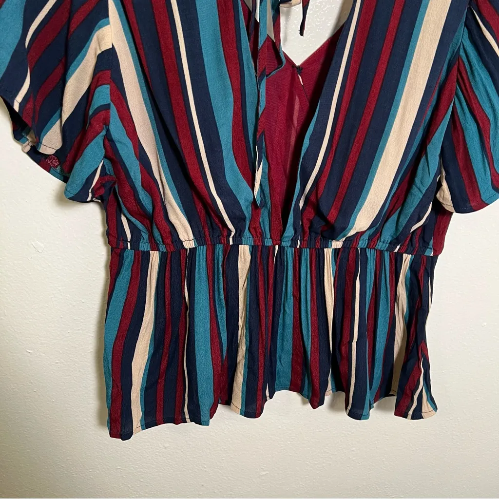 Band of Gypsies Blouse Striped Peplum Red Blue Stripes S - Image 8