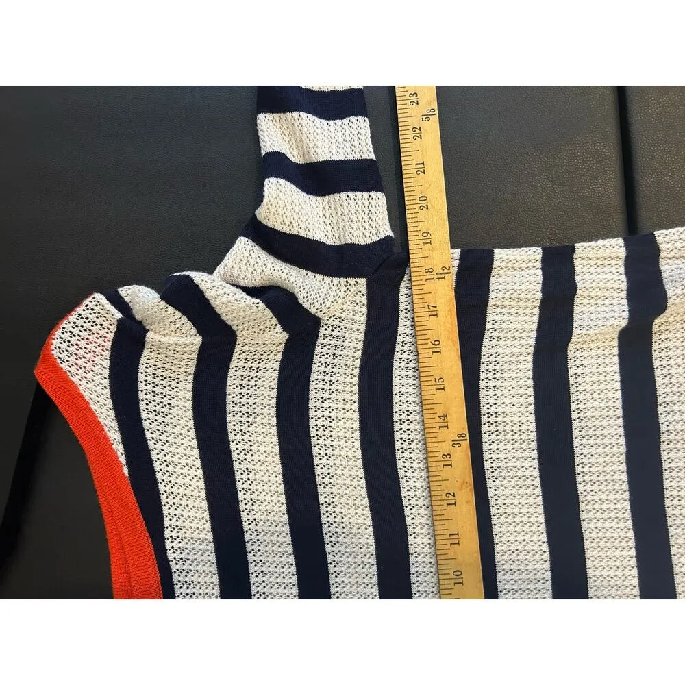 Jones New York Signature Open Knit Cover-up XL Sweater Blue White Stripe Orange - Image 6