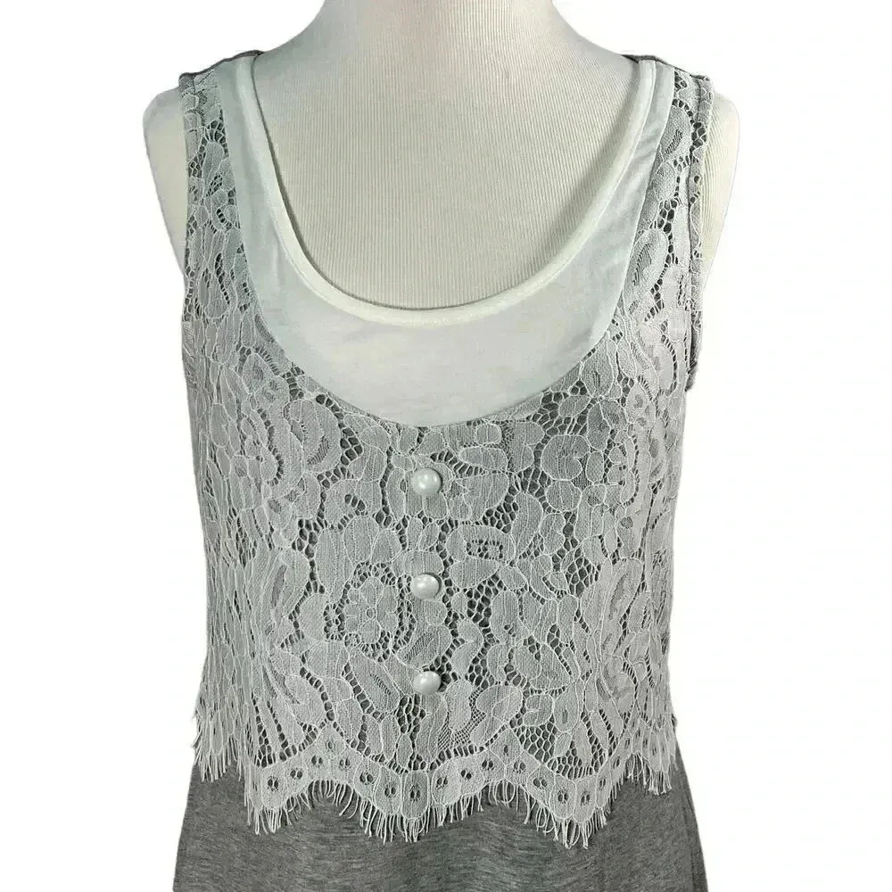 Nora Cora NWT Gray with‎ White Lace Front Knee Length Cotton Blend Dress Medium - Image 4