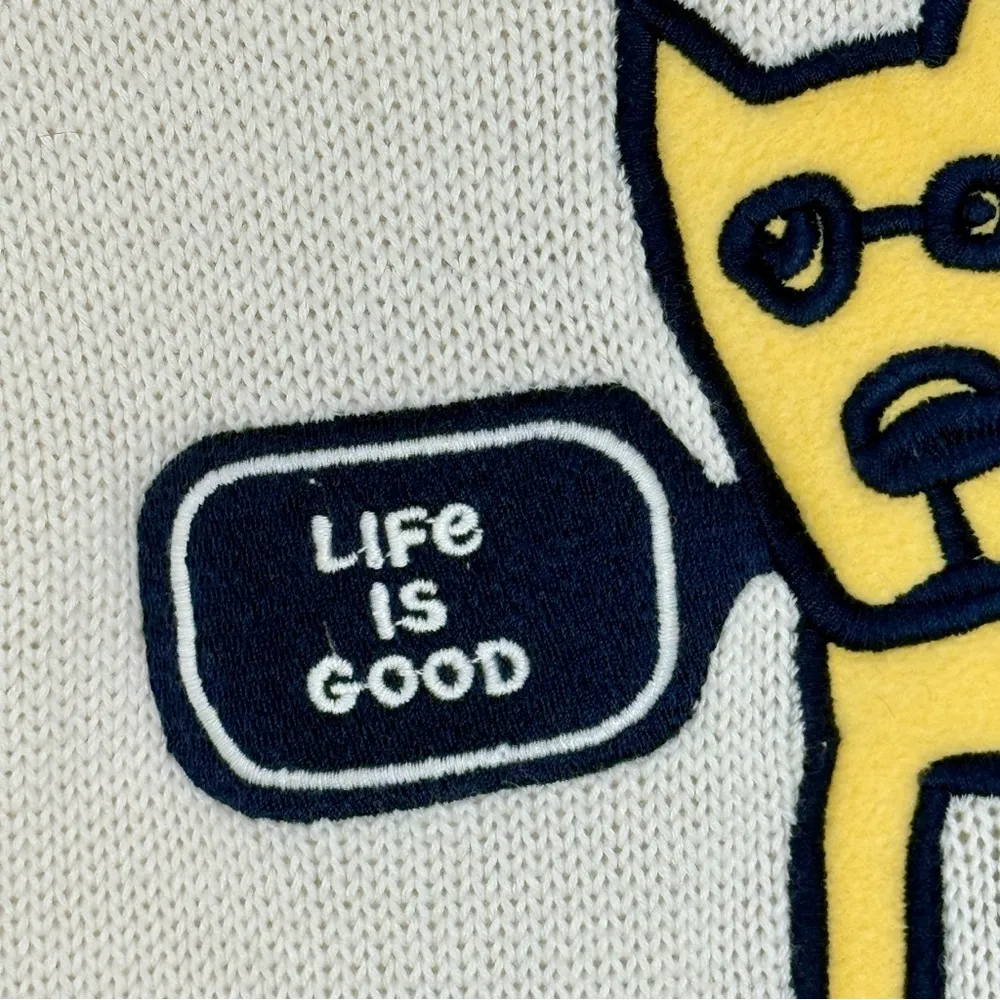 Life Is Good White Crew Neck Sweater Yellow Dog Graphic Cotton Blend Size Medium - Image 3