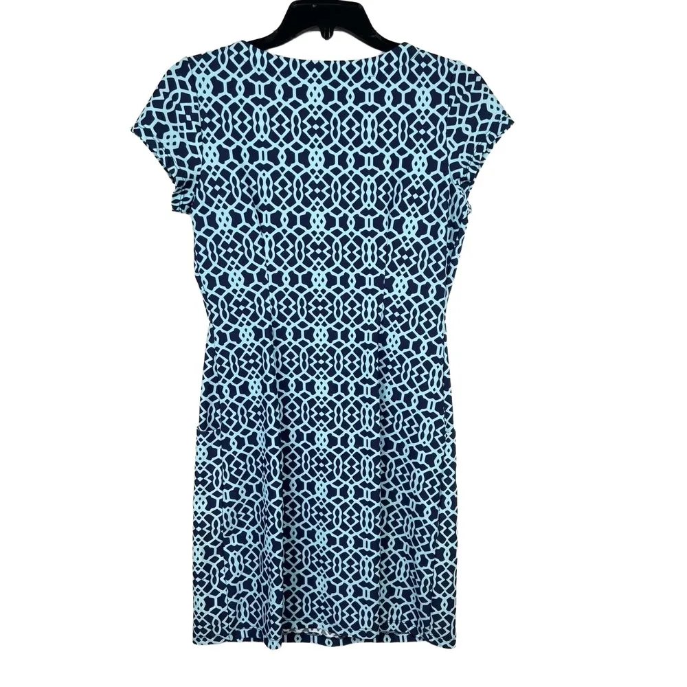 Jude Connally Blue Geometric Shift Dress Short Sleeves Size Small - Image 3