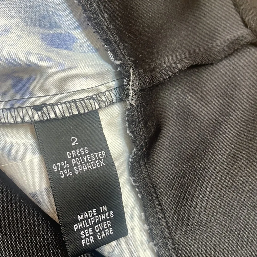 AB Studio Blue Black Floral Sleeveless Sheath Shift Dress Size 2 Work Party - Image 5