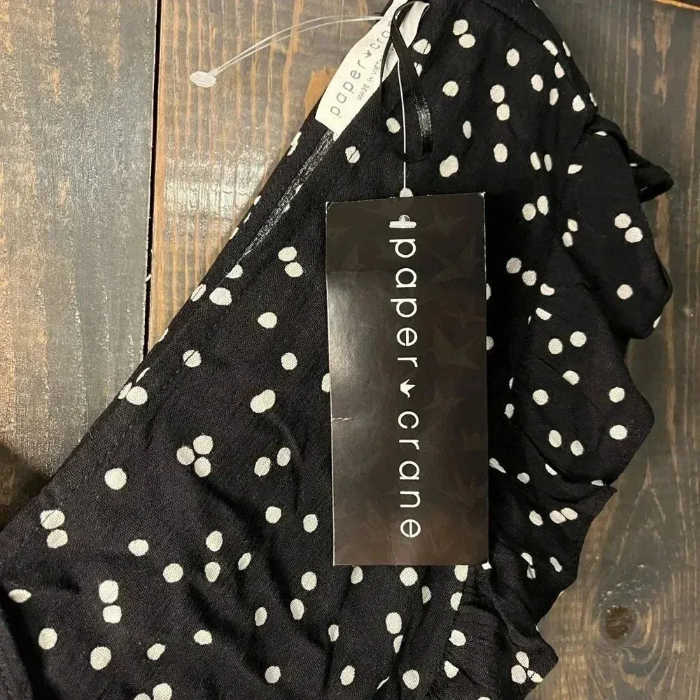 Polka Dot Ruffle Sleeve‎ Crop Top V-Neck Black and White Blouse A33 - Image 4