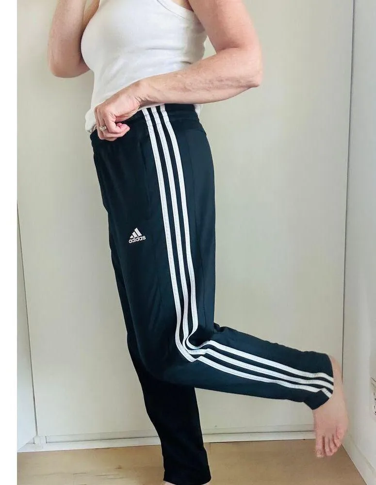 AdidasTrack Pants Size Medium/Large Slim Fit Black White Classic stripe Workout - Image 5