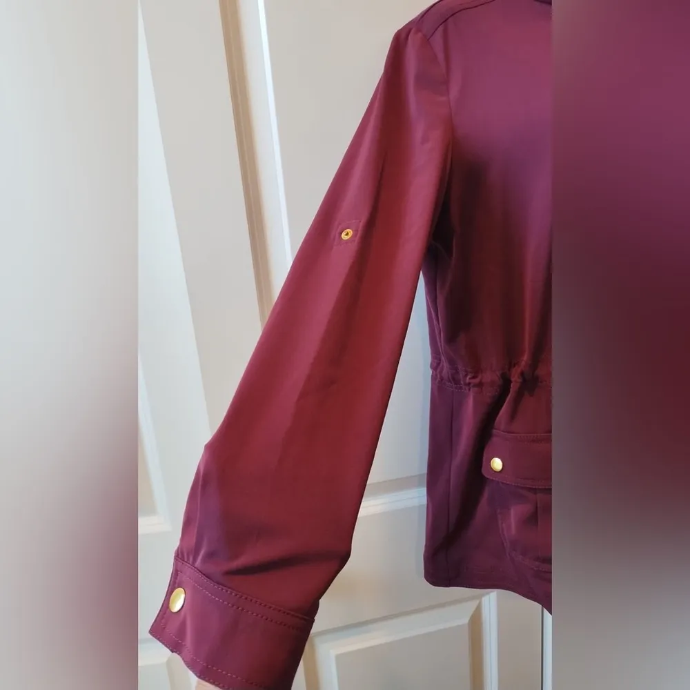 White House Black Market Womens Size 8 Jacket Wine Burgundy Long/Rolled Sleeves - Image 3