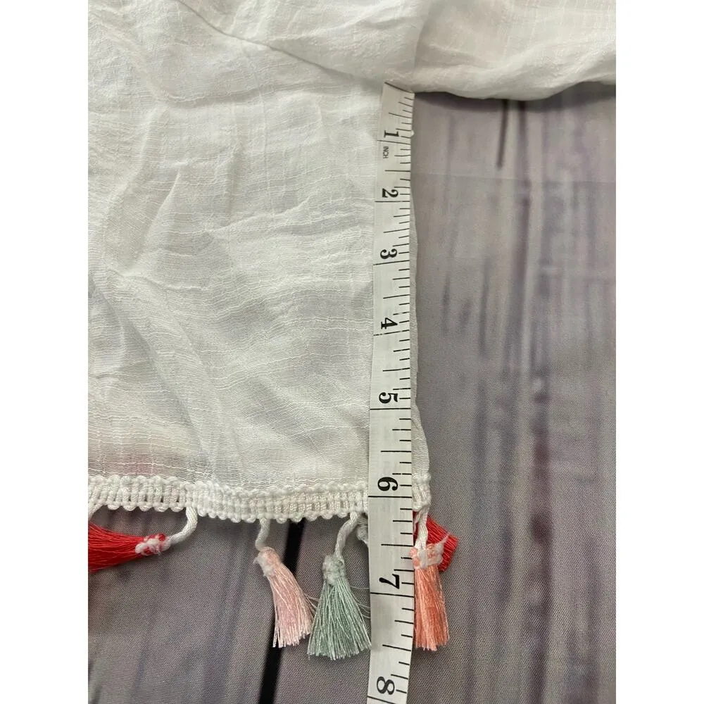 Rebellion Again Duster Cover Up Women XS Colorful Crochet Tassel Sheer Beach NWT White - Image 9