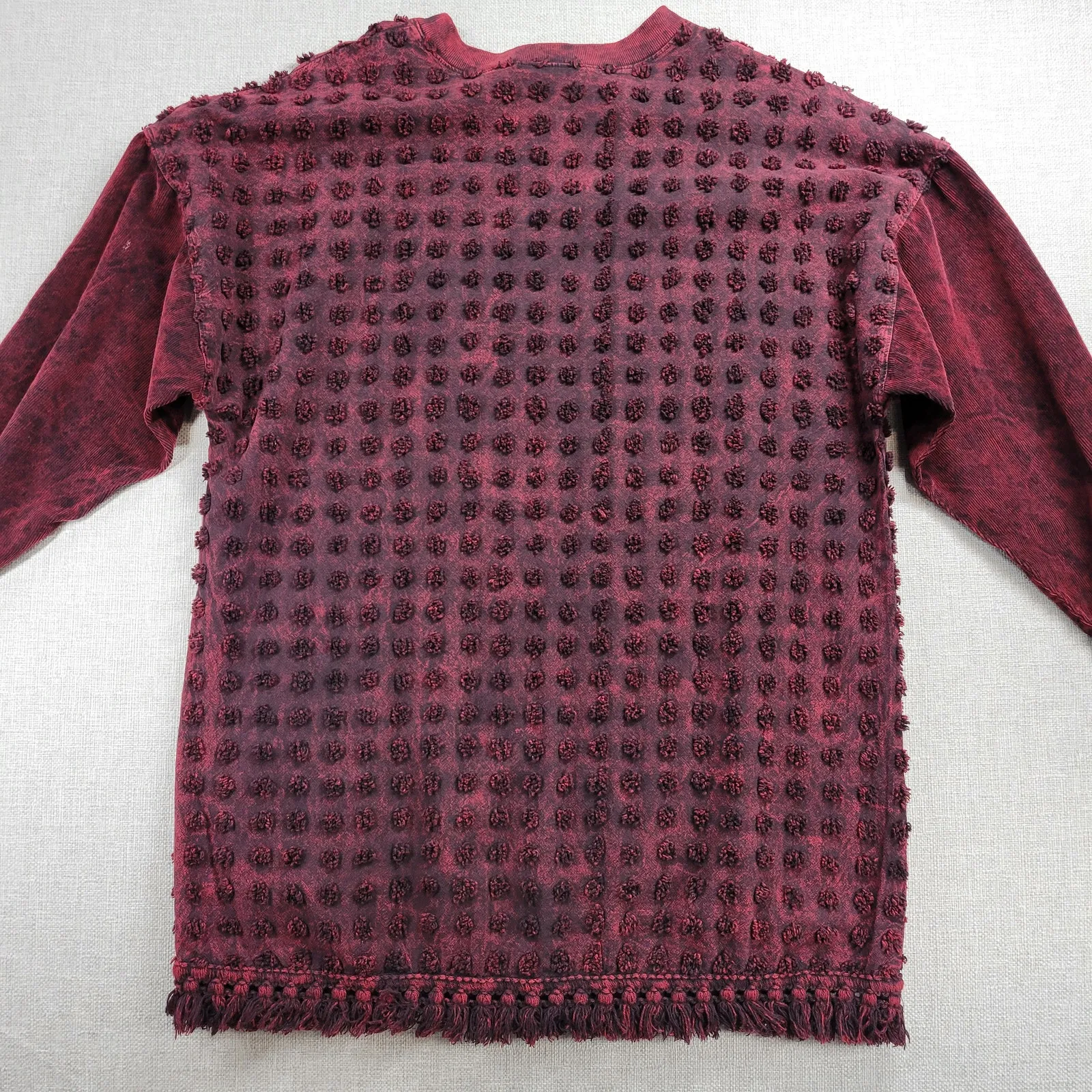 Produce Company Womens Sweater Size M Wine Swiss Dots Crewneck Fringe Pullover Red - Image 4