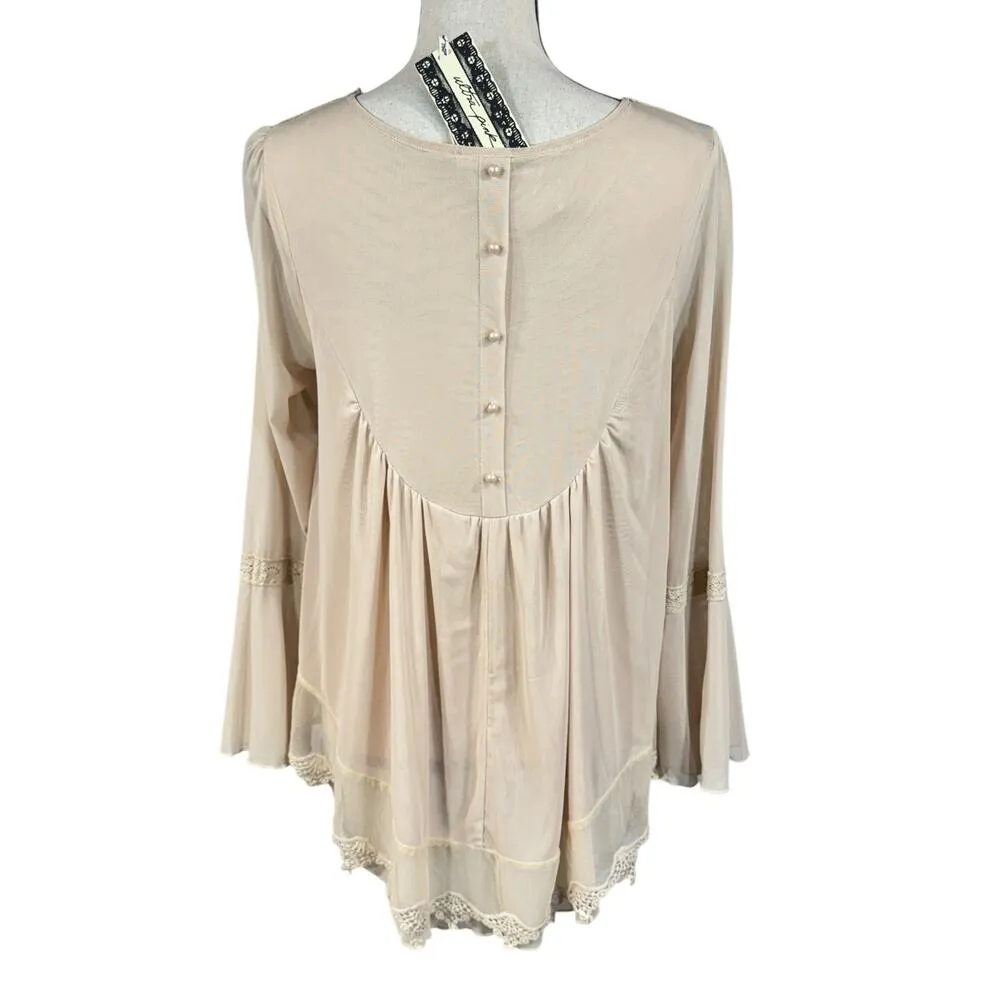 Ultra Pink Small Victorian Top Asymmetrical Crochet Lace Lined Long Bell Sleeves - Image 7