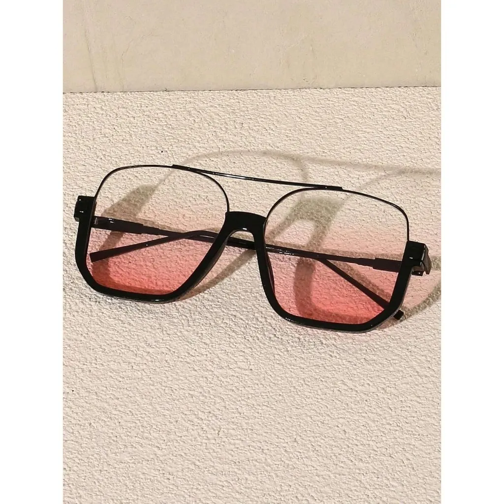 Unisex 2pcs Light Brown Gradient Pink Oversized Aviator Sunglasses for Square Tan - Image 4