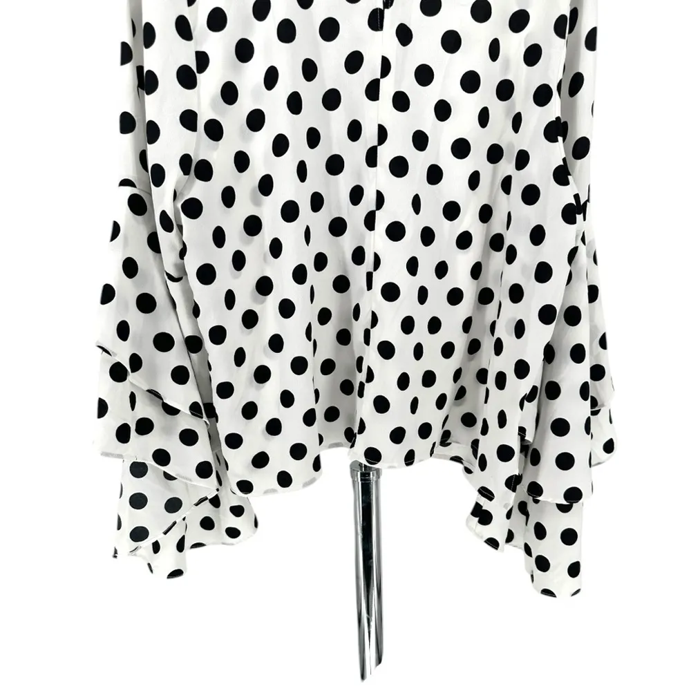 Eloquii White Black Polka Dots Statement Ruffle Bell Sleeves Blouse size 22 - Image 7