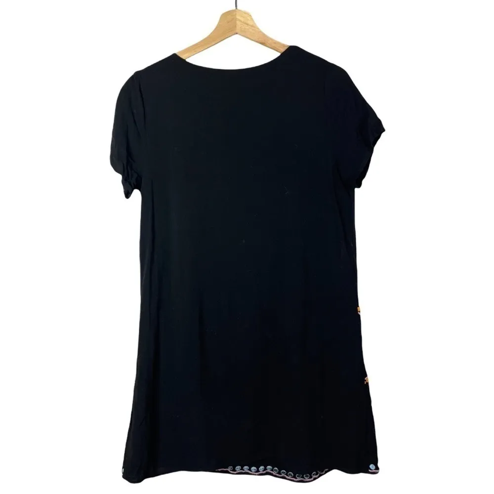 Skies are Blue Black & Pastel Floral Short Sleeve Mini Shift Dress M - Image 2