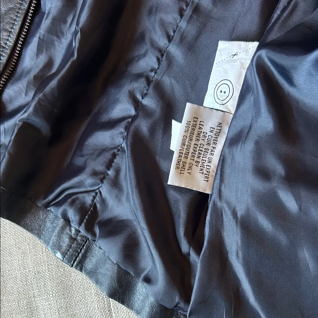 Bod & Christensen Navy Ariel 100% Genuine Leather Button/Zip Bomber Jacket Blue Size M - Image 9