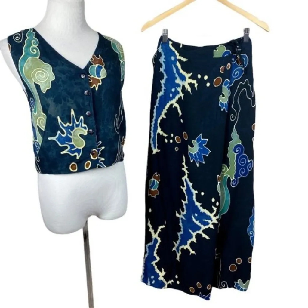 Serendipity 2-Piece Set S Maxi Faux Wrap Skirt Tank Top Boho Navy‎ Island Chic - Image 2