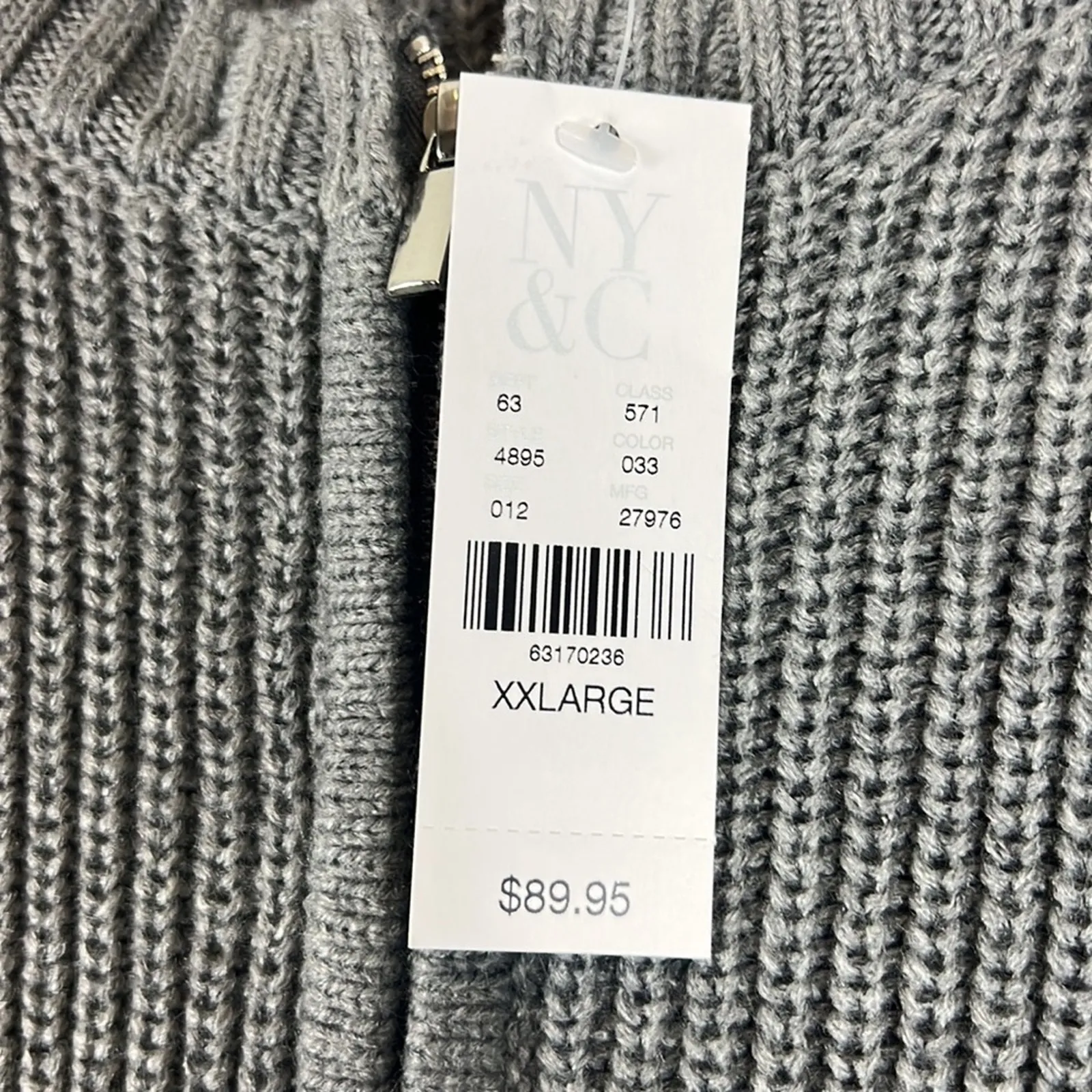 NWT New York & Company Zip Cardigan Womens XXL Gray Cable Knit Cozy Slouchy - Image 5