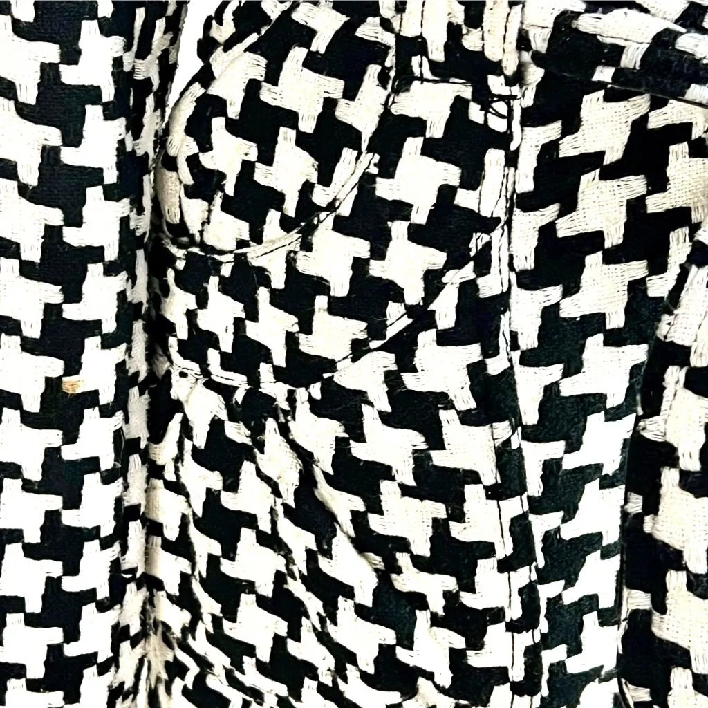 Me Jane Houndstooth Trench Coat Jacket Size S Wool Blend Black White - Image 5