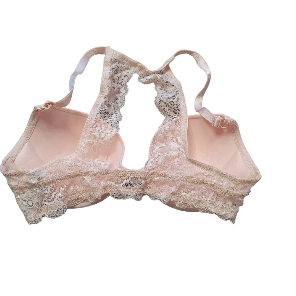 Light Pink Bra Size 34B Blush Front Clip Lace Padded Cup Feminine Chic Girl - Image 3