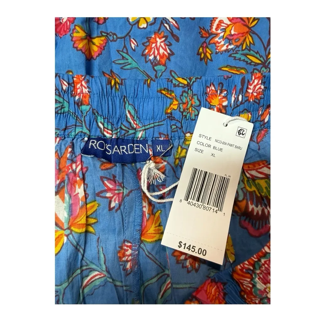 RO’S GARDEN Blue Floral Wide Leg Pants XL NWT Cotton Drawstring Anthropologie - Image 6