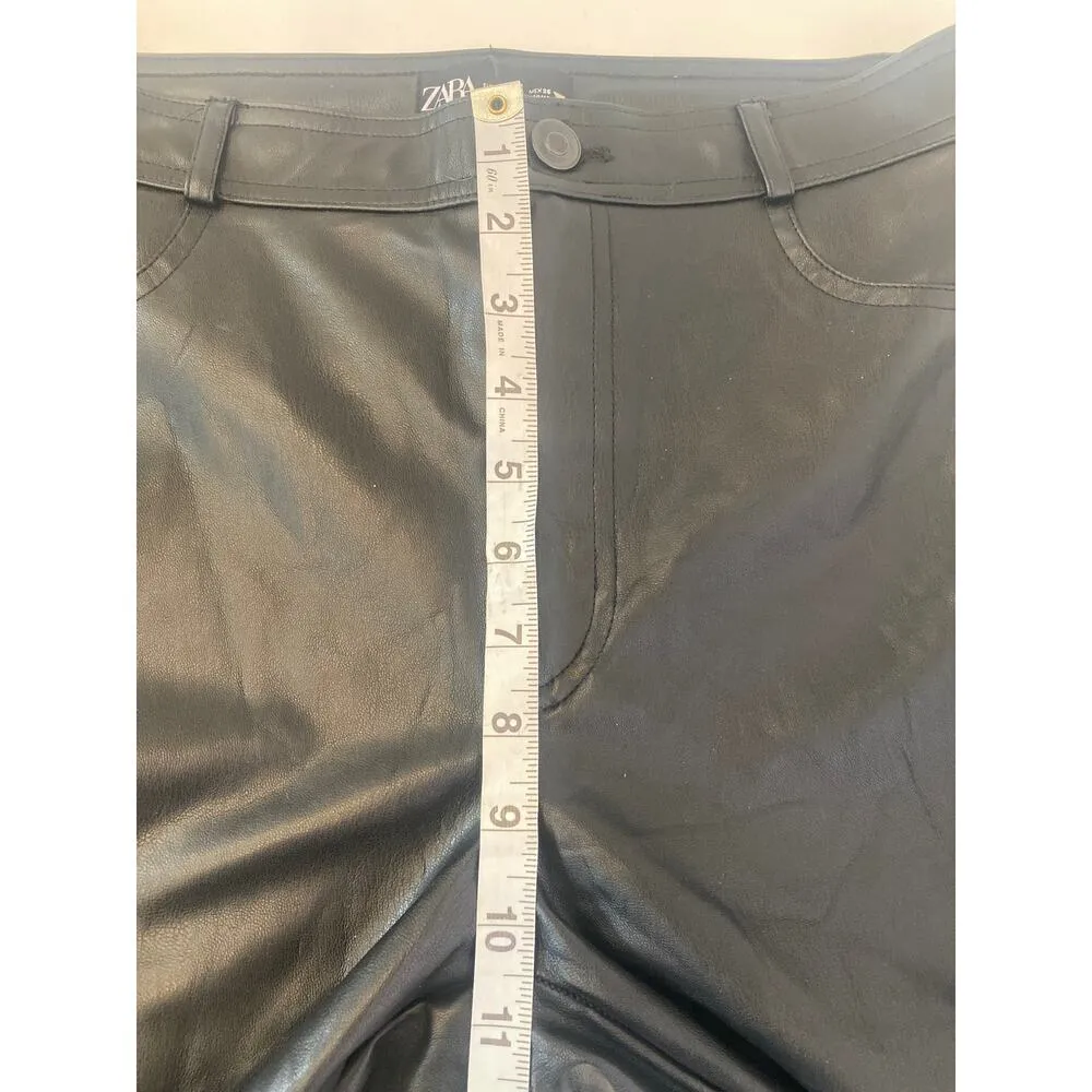 Zara Black Faux Leather Skinny Pants Sz Sm Ankle Zip Pockets Polyester Women’s - Image 12