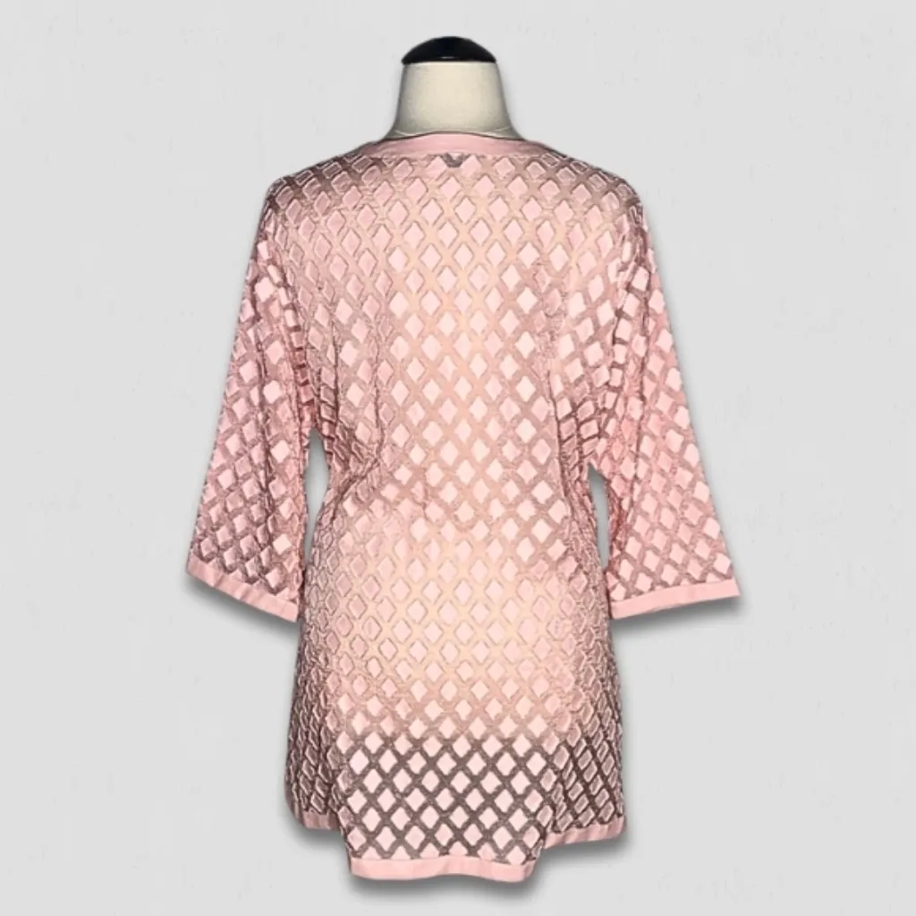 Dennis Basso Organza Mesh Kimono Coat Relaxed Fit Lightweight Pink Women’s 24W - Image 2