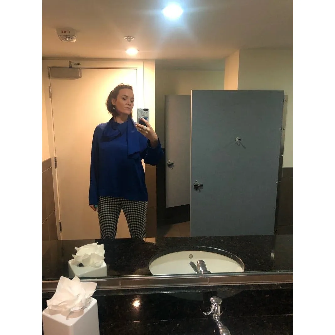 JOSEPH Women's Royal Blue High Neck Attached Scarf Cannon Glazed Top Size 38 - Image 13