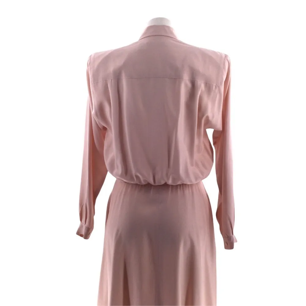 Vintage Liz Claiborne 100% Silk Pink Button Down Long Sleeve Shirt Dress - Image 4