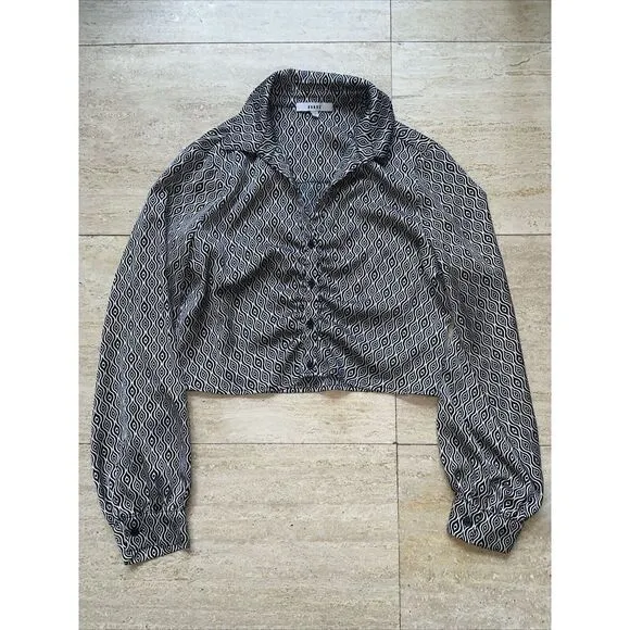 Women "Ro‎ & DE" Black White cropped long sleeve blouse. Size S - Image 2